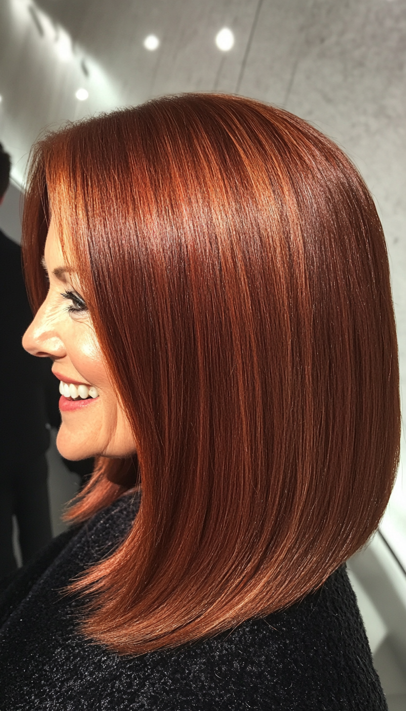 8. Sleek Straight Cut with Deep Auburn (Off The Shoulder Haircuts For Women Over 60) - Off The Shoulder Haircuts For Women Over 60