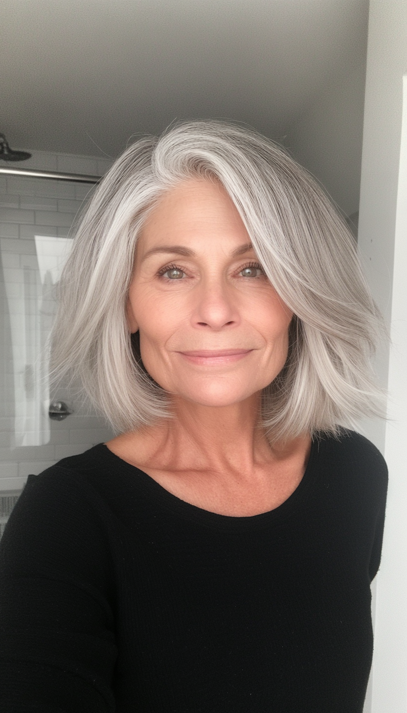 9. Graduated Bob with Natural Gray (Off The Shoulder Haircuts For Women Over 60) - Off The Shoulder Haircuts For Women Over 60