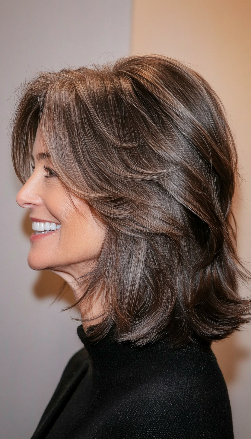 13. Textured Razor Cut with Cool Brown (Off The Shoulder Haircuts For Women Over 60) - Off The Shoulder Haircuts For Women Over 60