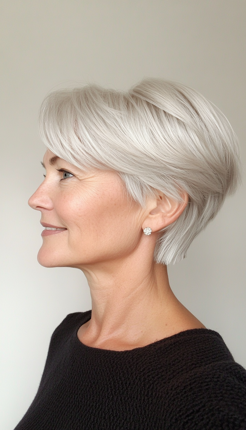 15. Shoulder-Length Pixie with Silver Blonde (Off The Shoulder Haircuts For Women Over 60) - Off The Shoulder Haircuts For Women Over 60