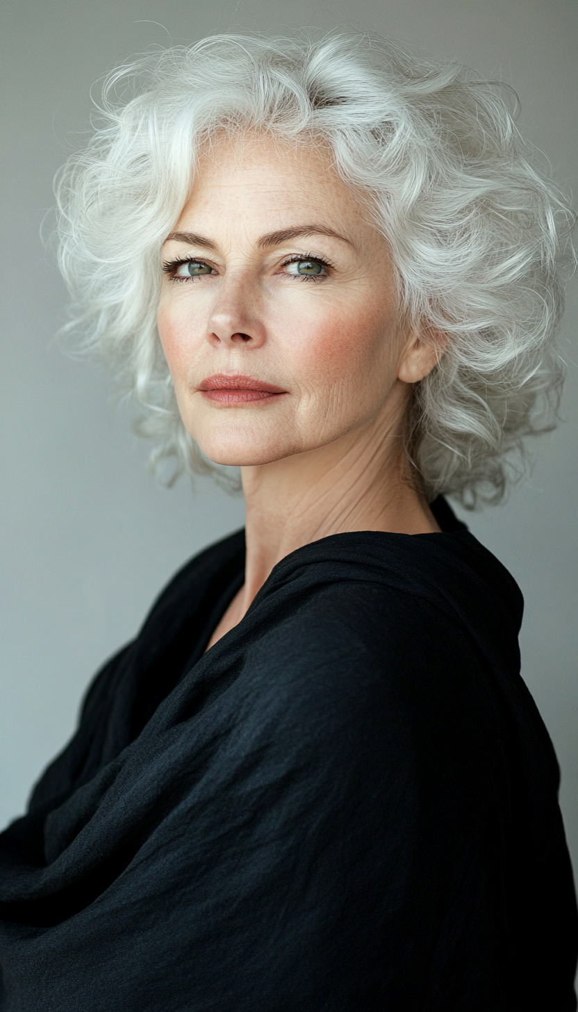 16. Soft Curls with Natural White (Off The Shoulder Haircuts For Women Over 60) - Off The Shoulder Haircuts For Women Over 60