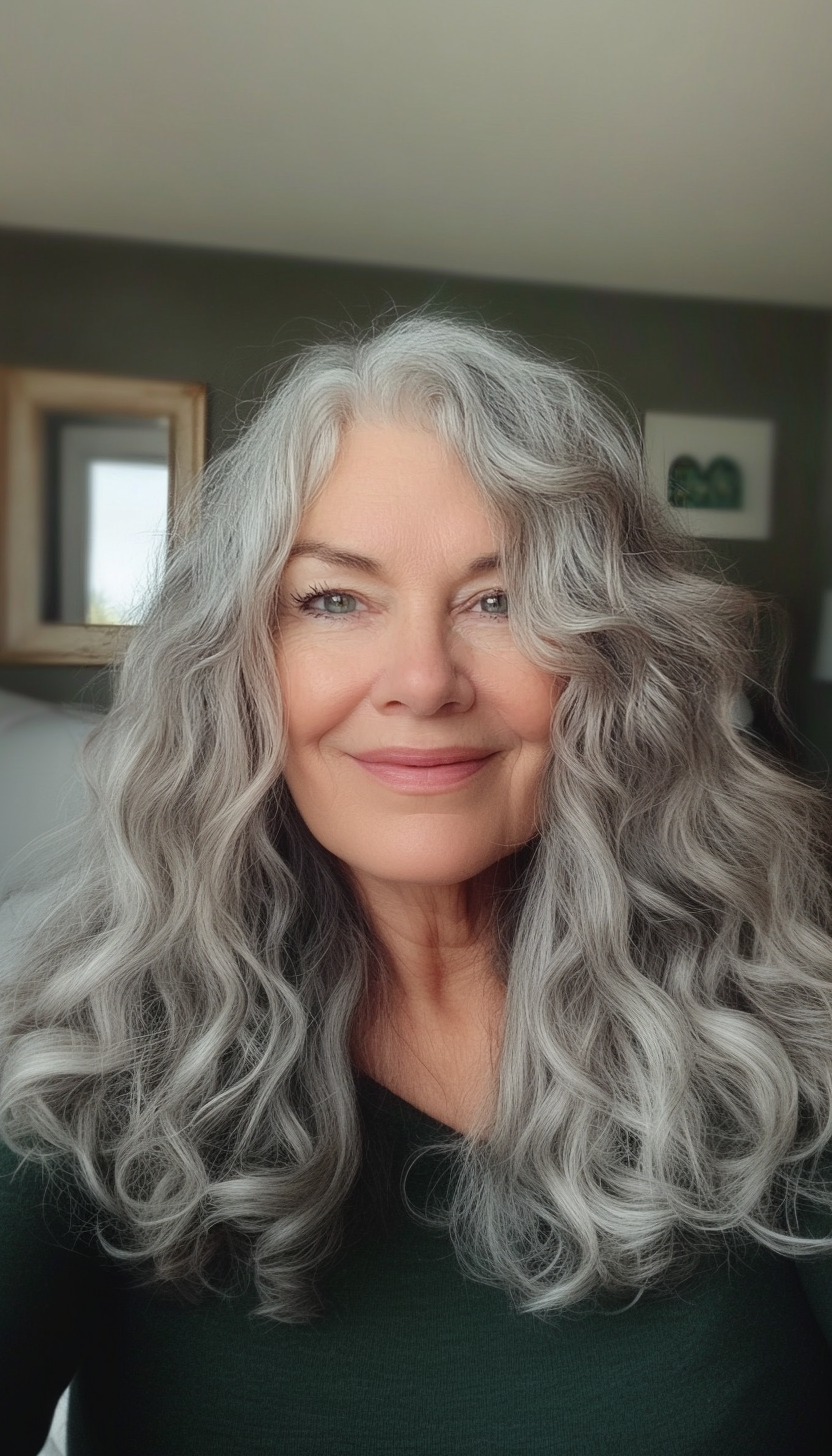 26. Layered Curls with Soft Charcoal (Off The Shoulder Haircuts For Women Over 60) - Off The Shoulder Haircuts For Women Over 60