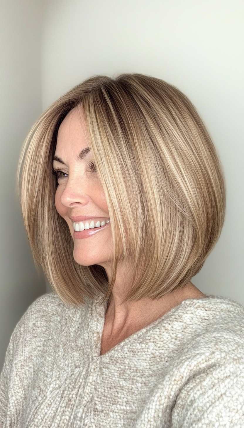 27. Soft Angled Bob with Warm Honey Blonde (Off The Shoulder Haircuts For Women Over 60) - Off The Shoulder Haircuts For Women Over 60