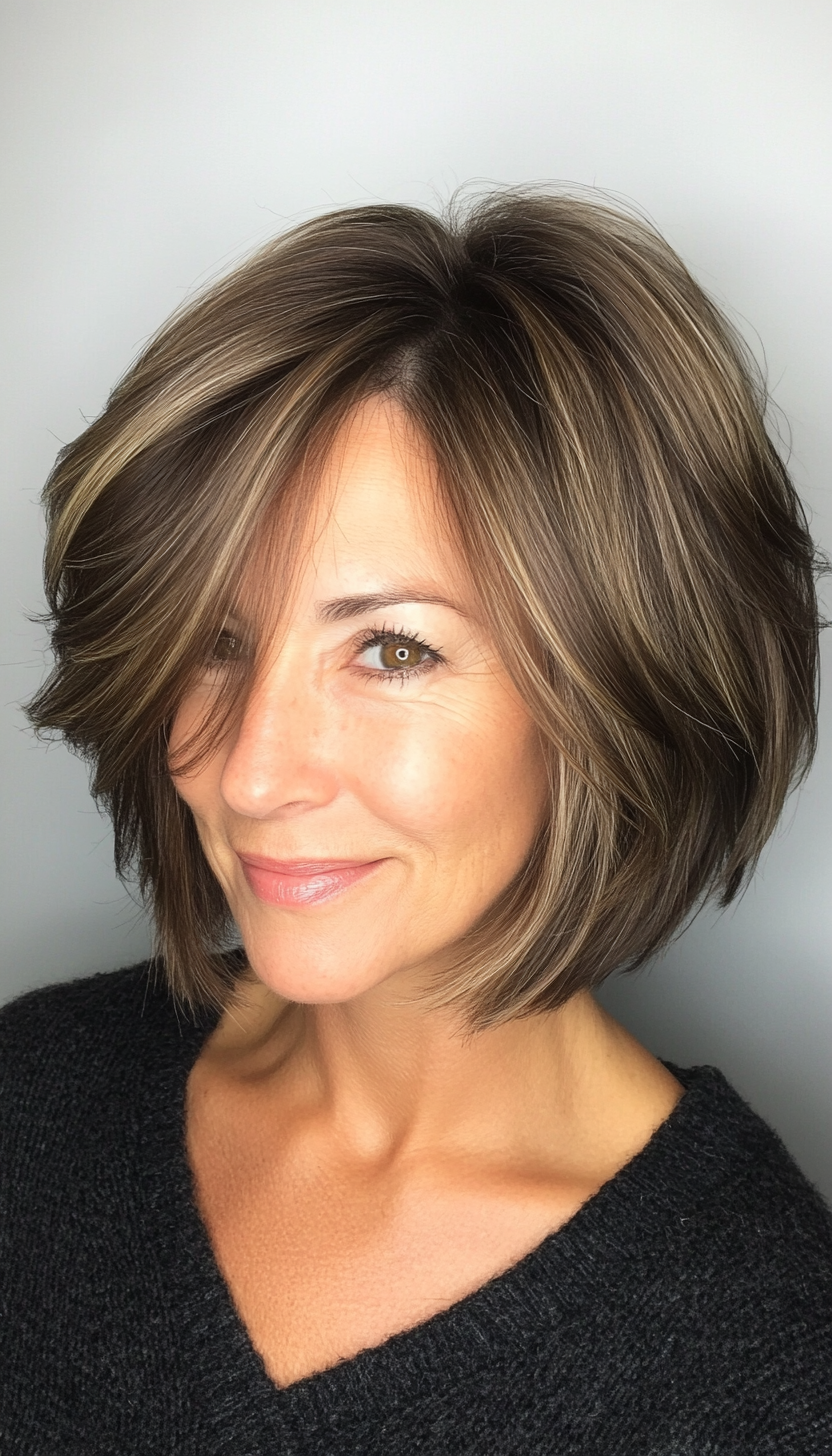 2. Layered Bob with Ash Brown Tones (Haircuts For Older Women With Thinning Hair) - Haircuts For Older Women With Thinning Hair