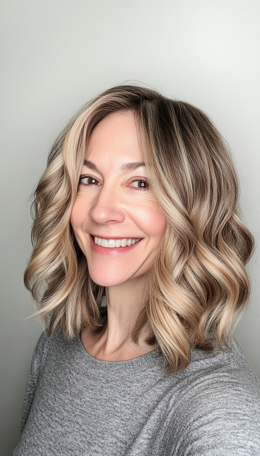 3. Soft Wavy Lob with Honey Blonde Highlights (Haircuts For Older Women With Thinning Hair) - Haircuts For Older Women With Thinning Hair