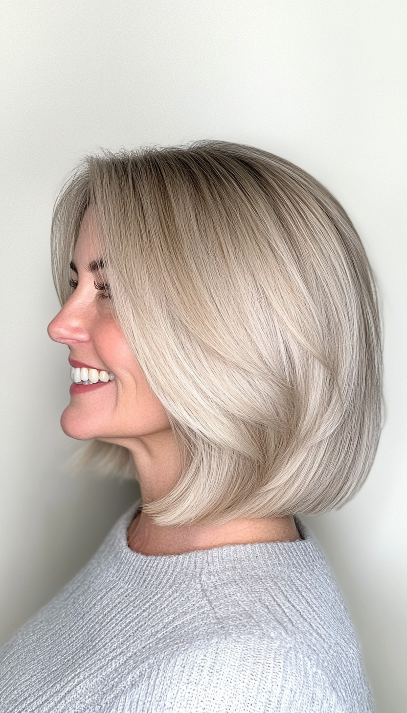 8. Asymmetrical Bob with Sandy Blonde (Haircuts For Older Women With Thinning Hair) - Haircuts For Older Women With Thinning Hair