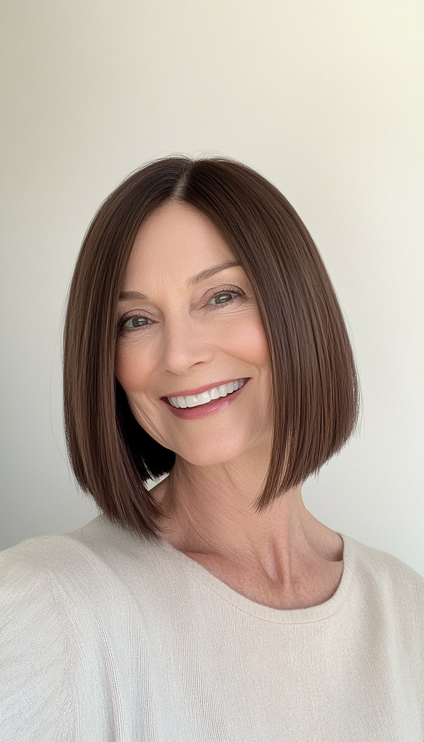 10. Sleek Chin-Length Bob with Deep Mahogany (Haircuts For Older Women With Thinning Hair) - Haircuts For Older Women With Thinning Hair