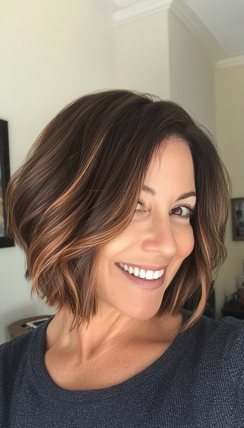16. Medium Bob with Warm Brown Ombre (Haircuts For Older Women With Thinning Hair) - Haircuts For Older Women With Thinning Hair