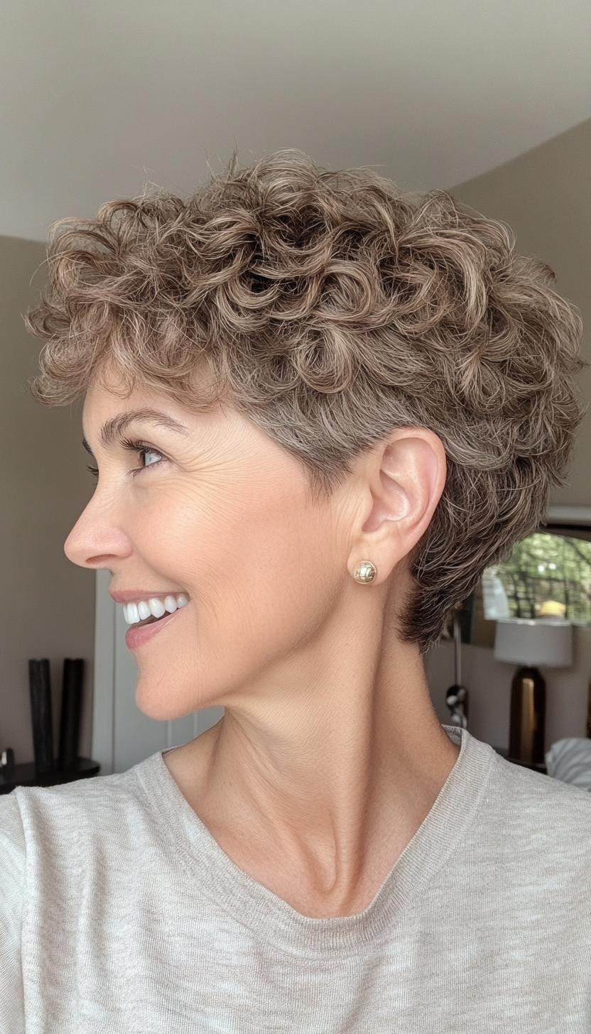 17. Cropped Curls with Light Golden Brown (Haircuts For Older Women With Thinning Hair) - Haircuts For Older Women With Thinning Hair