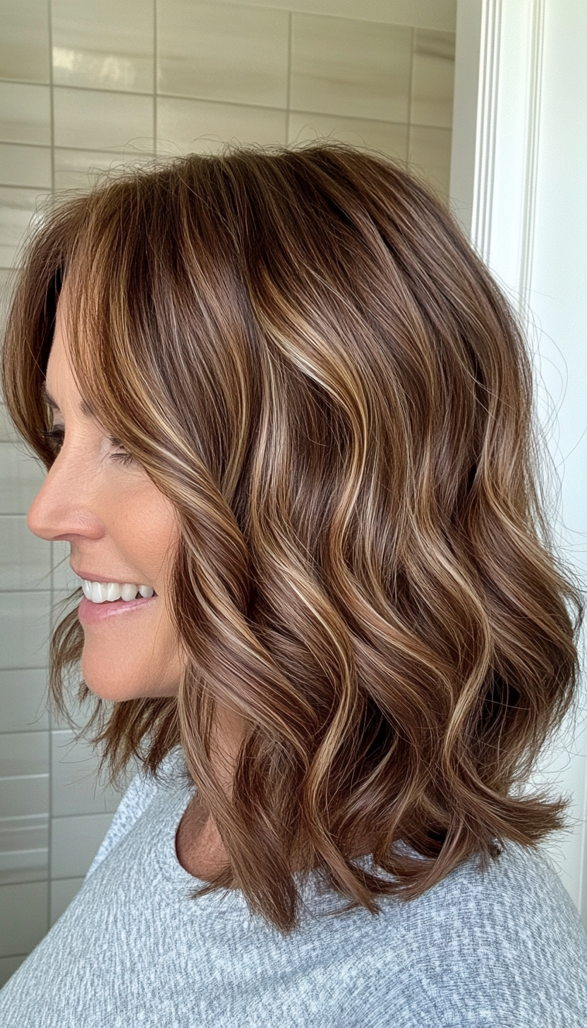 18. Wavy Shoulder-Length Cut with Chestnut Undertones (Haircuts For Older Women With Thinning Hair) - Haircuts For Older Women With Thinning Hair