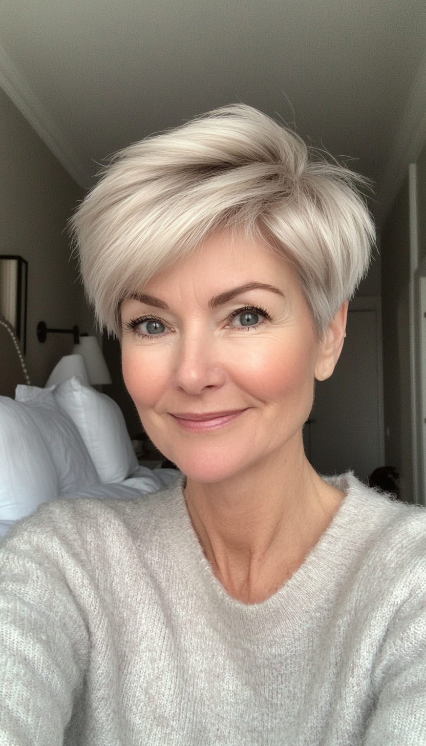20. Layered Pixie with Icy Blonde (Haircuts For Older Women With Thinning Hair) - Haircuts For Older Women With Thinning Hair