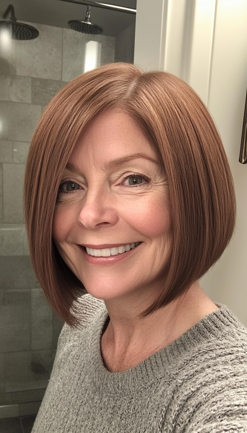25. Straight Cut Bob with Deep Chestnut (Haircuts For Older Women With Thinning Hair) - Haircuts For Older Women With Thinning Hair