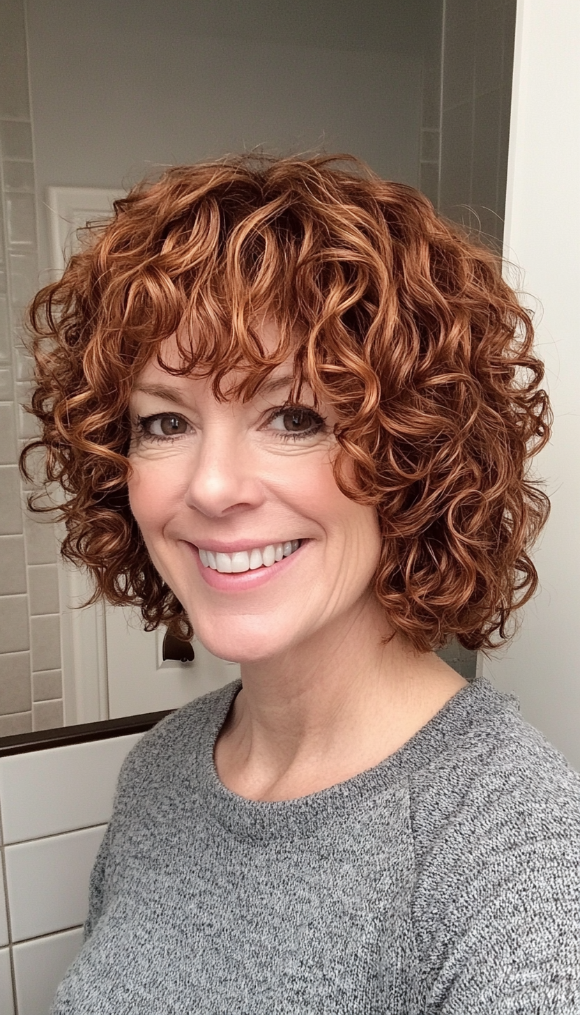 3. Layered Curly Shag with Chestnut Brown (Short Curly Haircuts For Women Over 50) - Short Curly Haircuts For Women Over 50