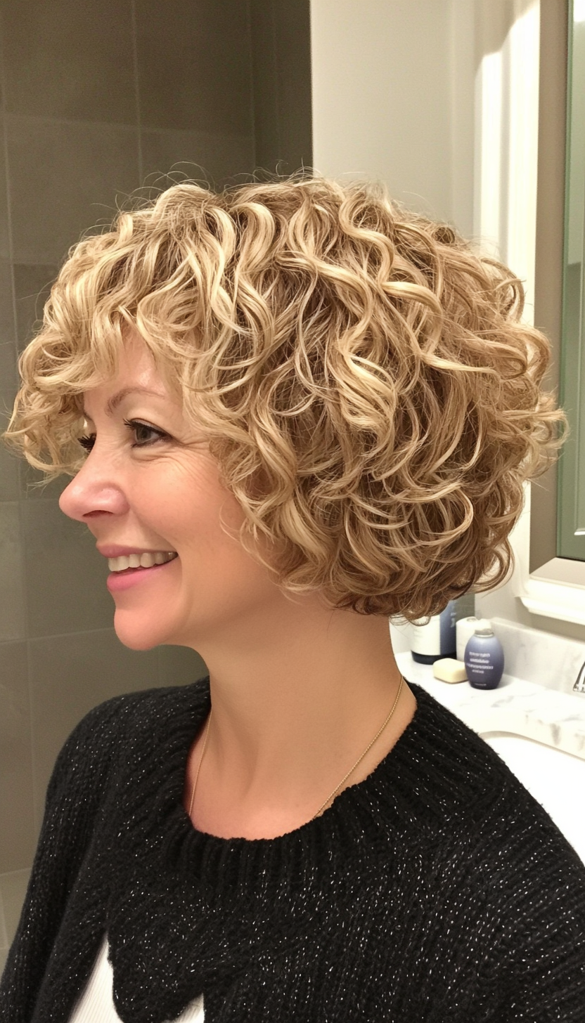 5. Voluminous Curly Bob with Honey Blonde (Short Curly Haircuts For Women Over 50) - Short Curly Haircuts For Women Over 50