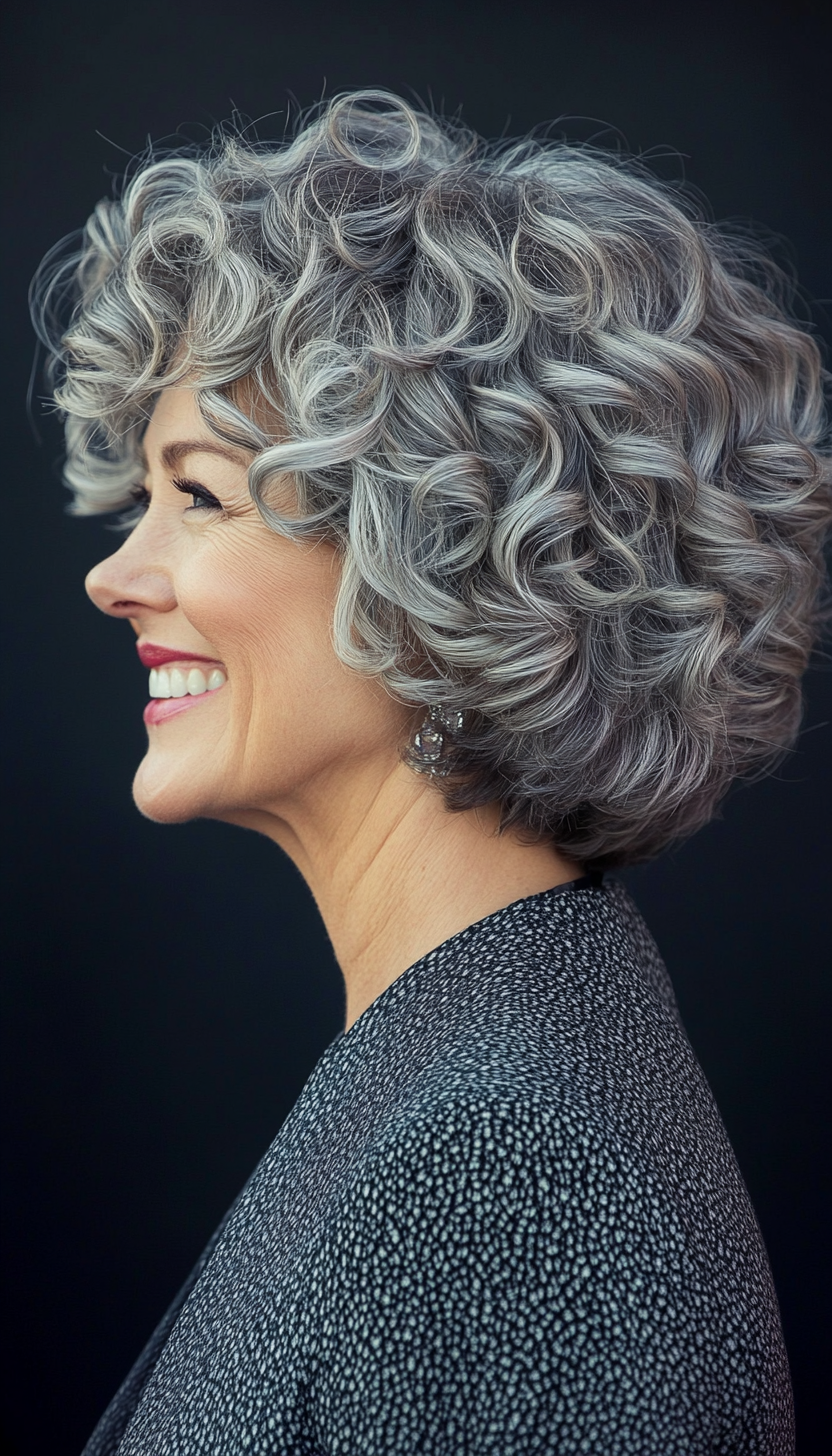 7. Soft Ringlets with Salt and Pepper Mix (Short Curly Haircuts For Women Over 50) - Short Curly Haircuts For Women Over 50
