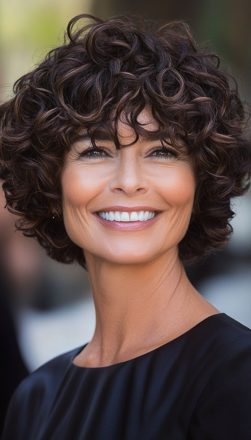 8. Choppy Curly Crop in Deep Brown (Short Curly Haircuts For Women Over 50) - Short Curly Haircuts For Women Over 50