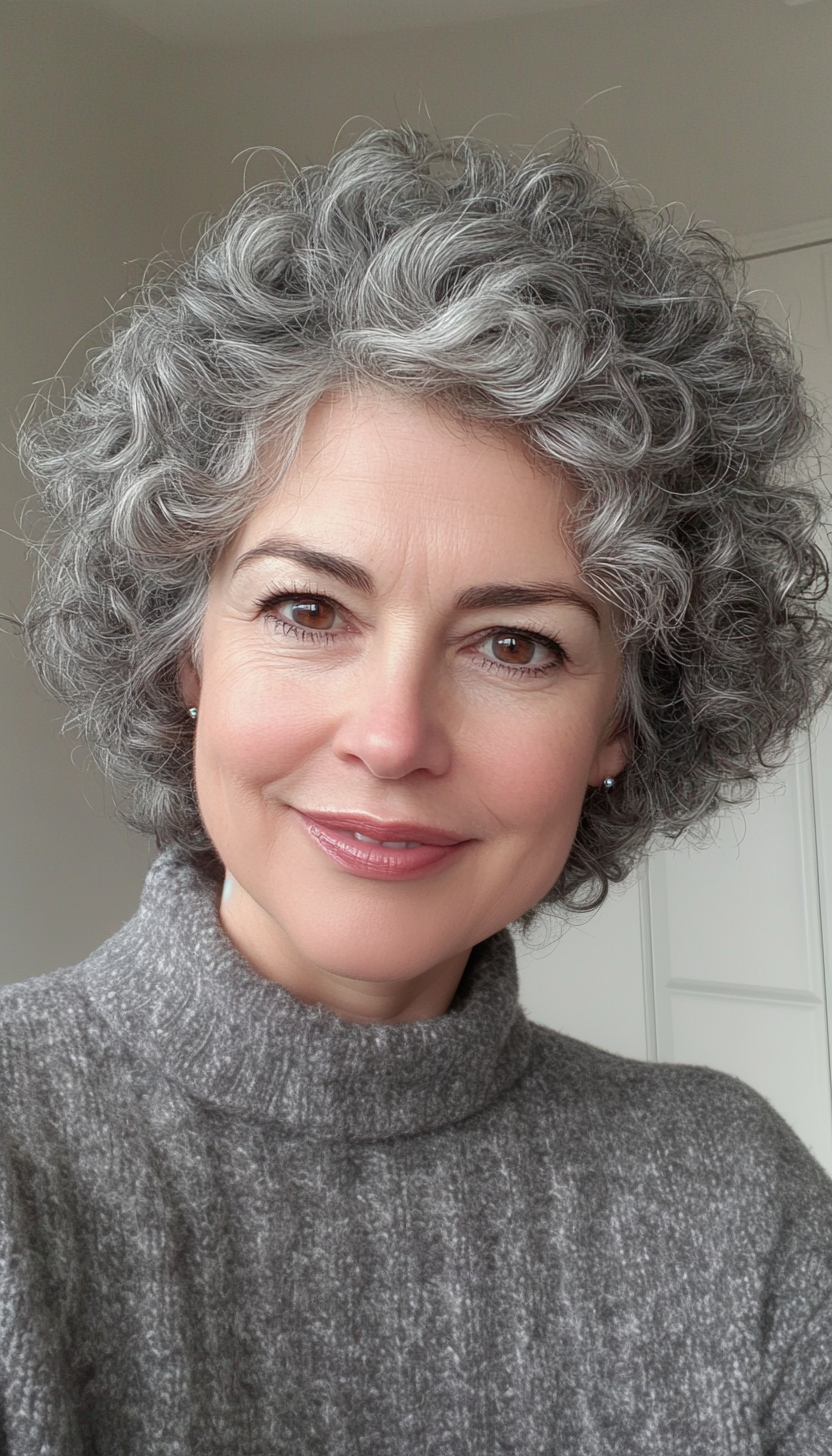 10. Short Curly Mohawk with Ash Gray (Short Curly Haircuts For Women Over 50) - Short Curly Haircuts For Women Over 50