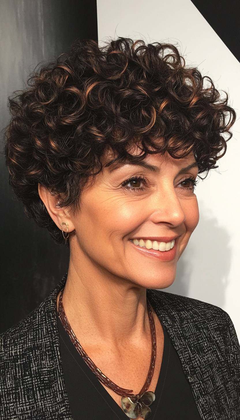 11. Curly Undercut with Dark Chocolate Brown (Short Curly Haircuts For Women Over 50) - Short Curly Haircuts For Women Over 50