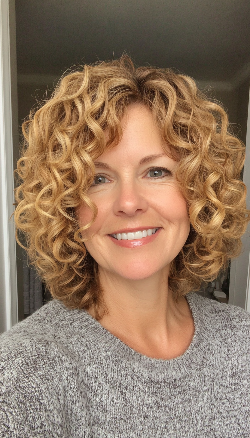 12. Classic Curly Crop with Golden Blonde (Short Curly Haircuts For Women Over 50) - Short Curly Haircuts For Women Over 50