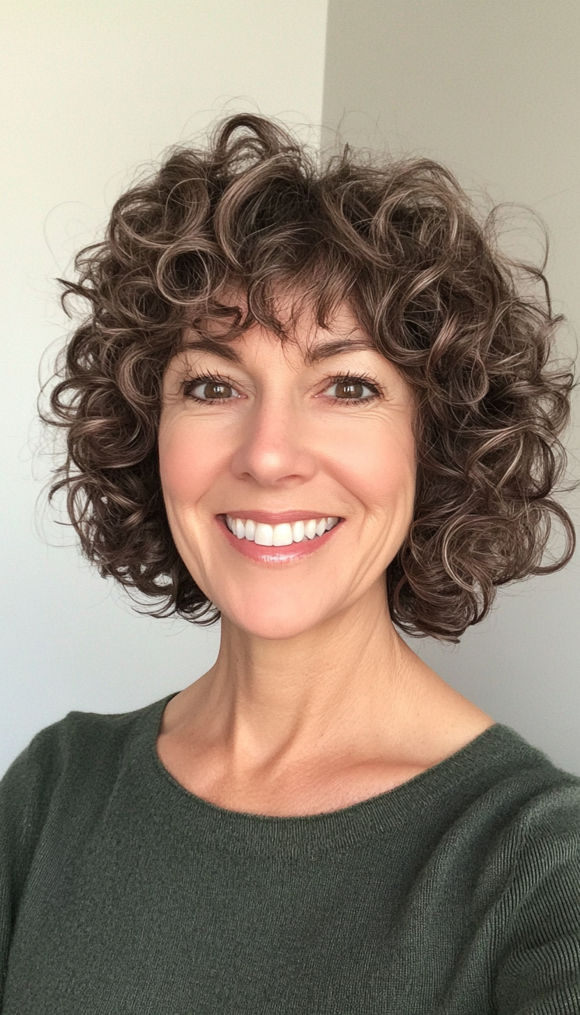 24. Wispy Curly Crop with Medium Brown (Short Curly Haircuts For Women Over 50) - Short Curly Haircuts For Women Over 50