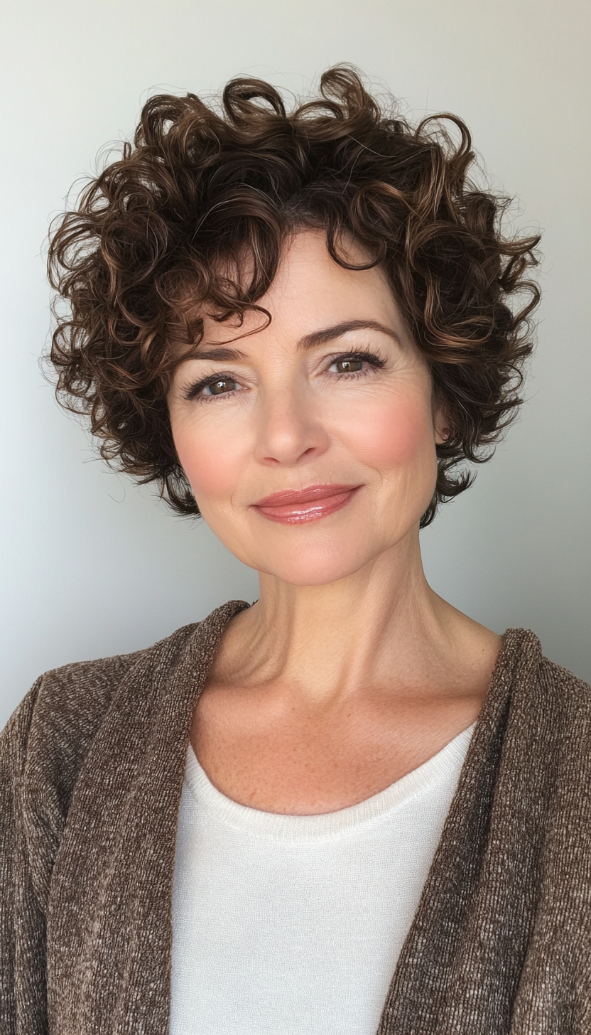 27. Short Curly Tapered Cut with Dark Auburn (Short Curly Haircuts For Women Over 50) - Short Curly Haircuts For Women Over 50