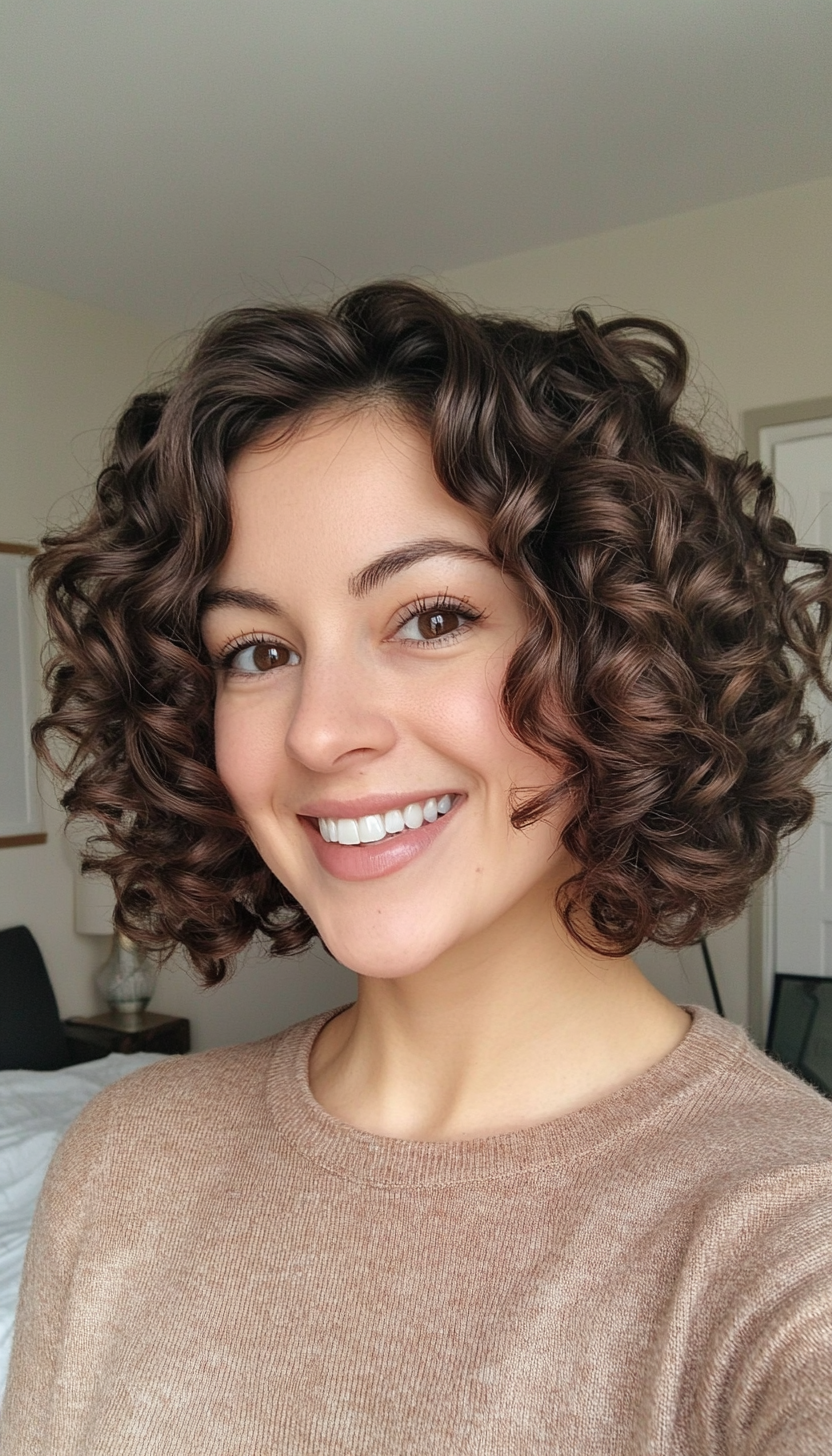 1. Classic Curly Bob with Warm Chestnut (Short Curly Hairstyles For Women) - Short Curly Hairstyles For Women