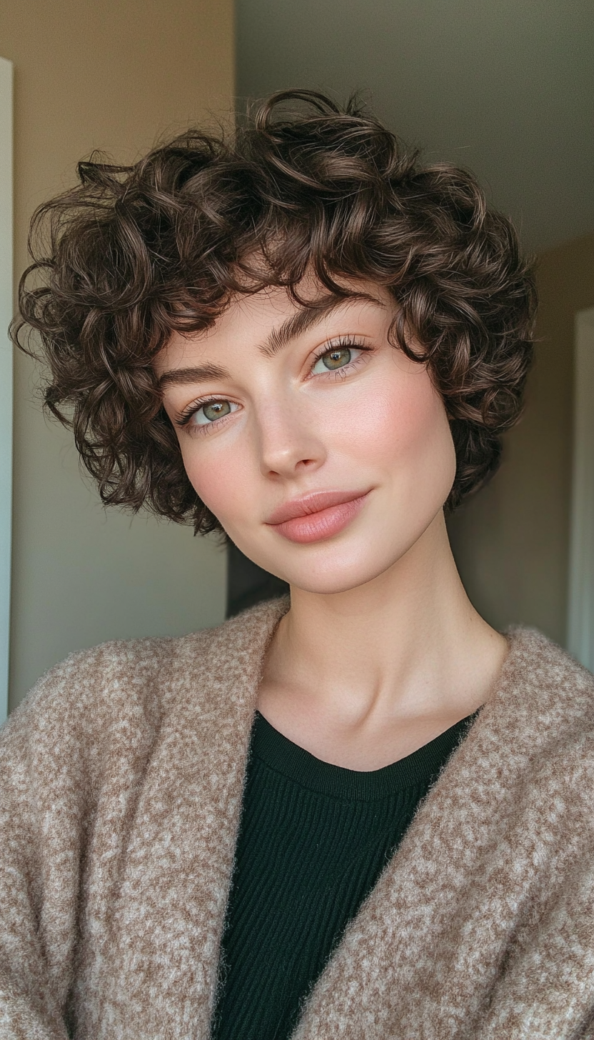 2. Layered Pixie Cut in Deep Brown (Short Curly Hairstyles For Women) - Short Curly Hairstyles For Women