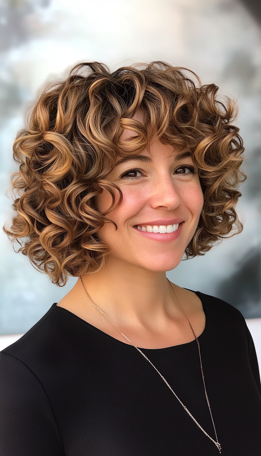 3. Curly Shag with Caramel Highlights (Short Curly Hairstyles For Women) - Short Curly Hairstyles For Women
