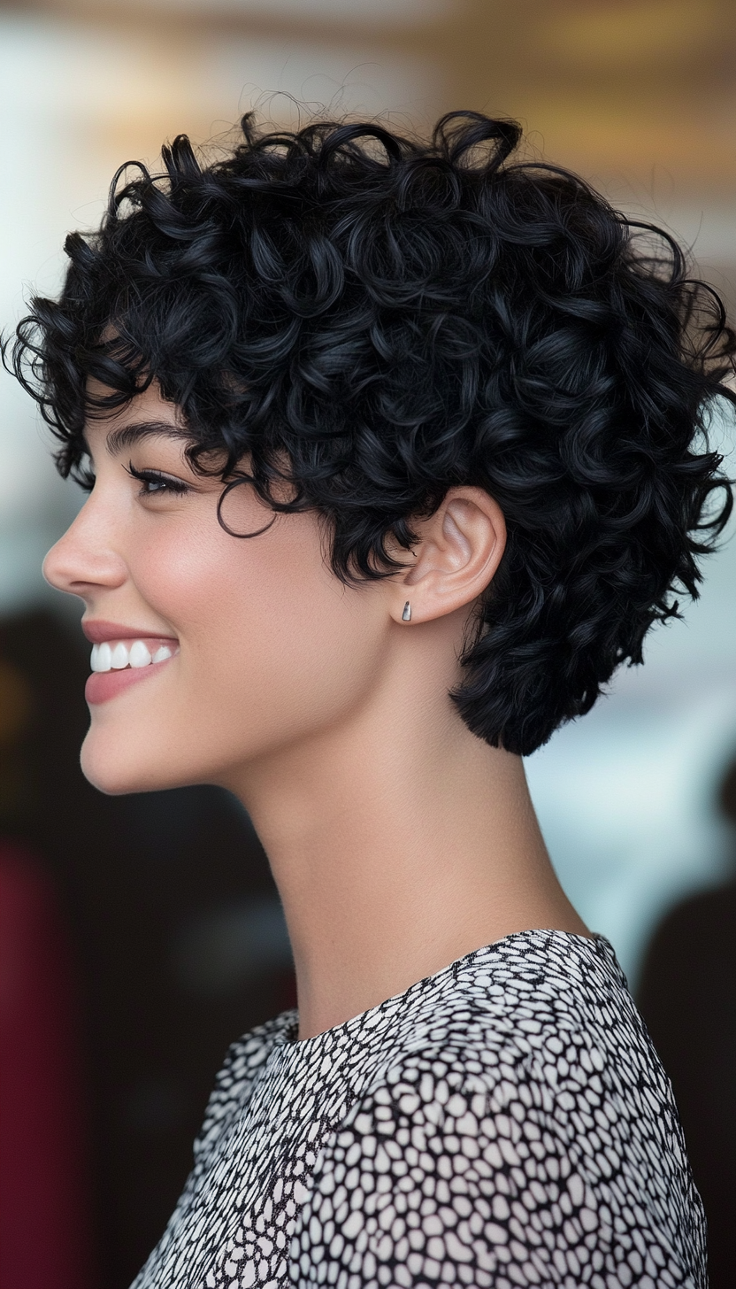 4. Tapered Curly Cut in Soft Black (Short Curly Hairstyles For Women) - Short Curly Hairstyles For Women