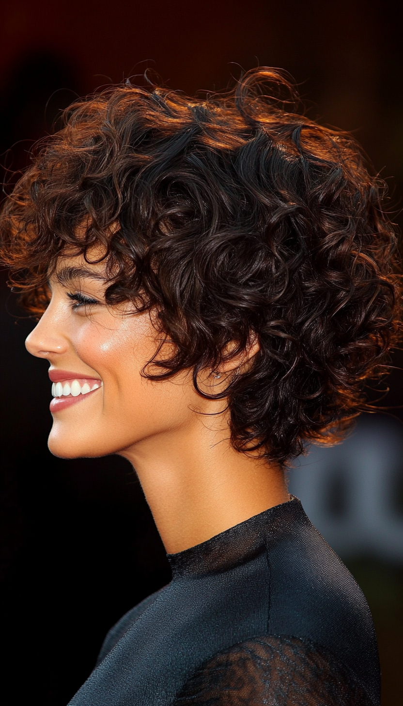 9. Voluminous Curls with Deep Mahogany (Short Curly Hairstyles For Women) - Short Curly Hairstyles For Women
