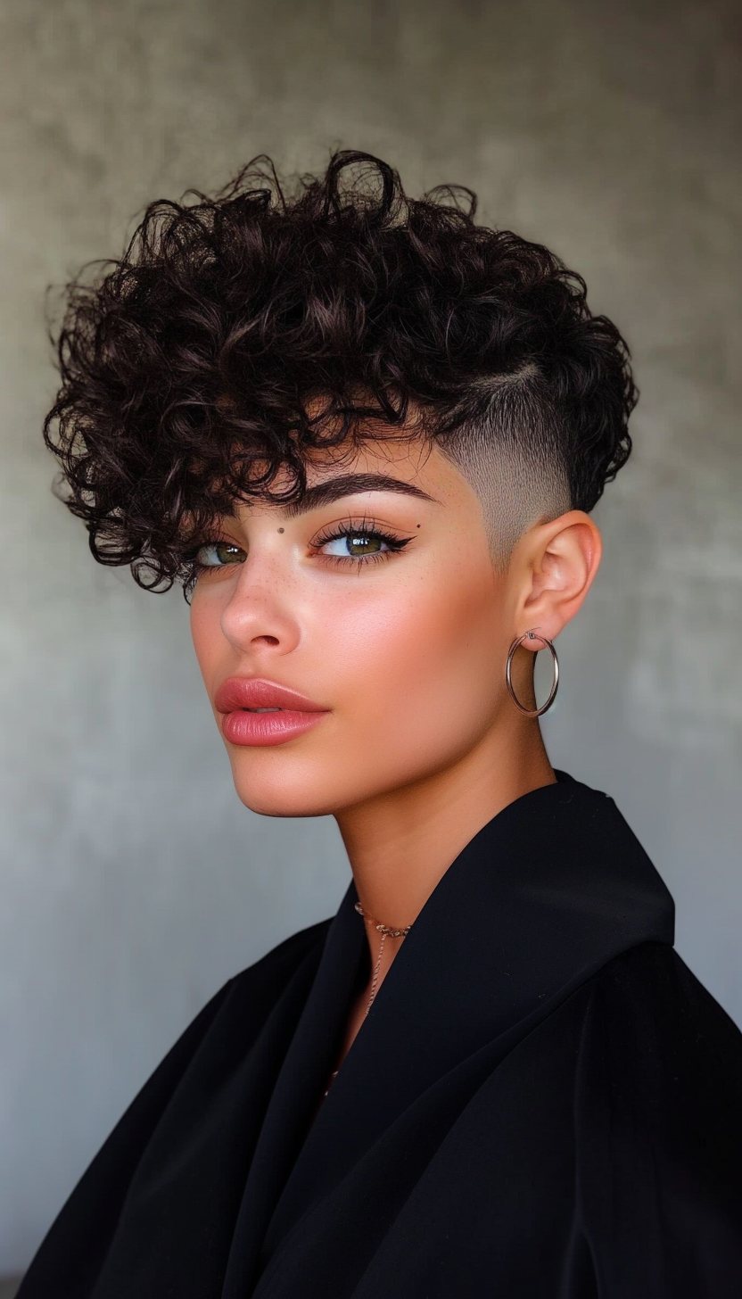 11. Curly Undercut in Jet Black (Short Curly Hairstyles For Women) - Short Curly Hairstyles For Women