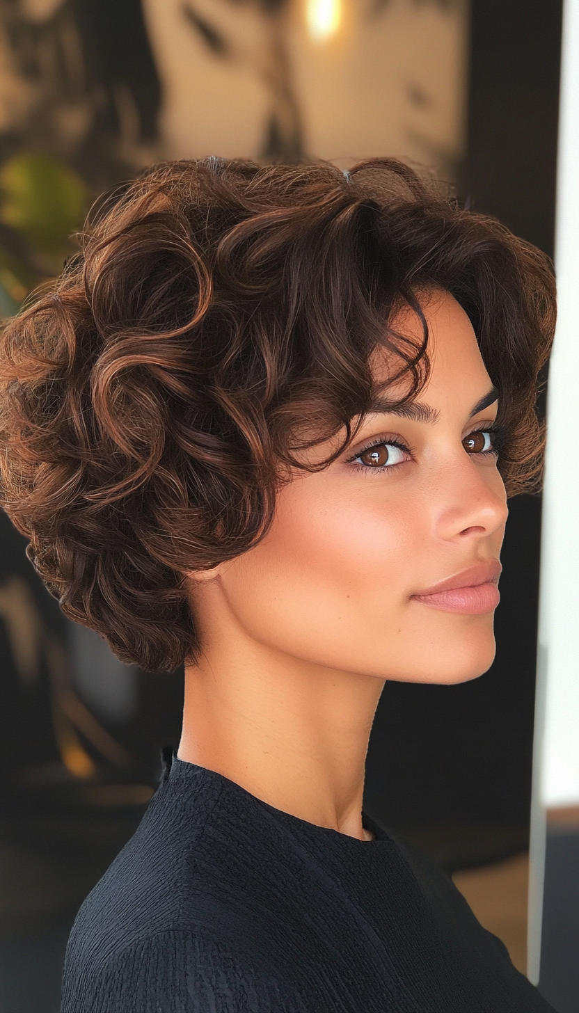 13. Short Ringlet Bob in Golden Brown (Short Curly Hairstyles For Women) - Short Curly Hairstyles For Women
