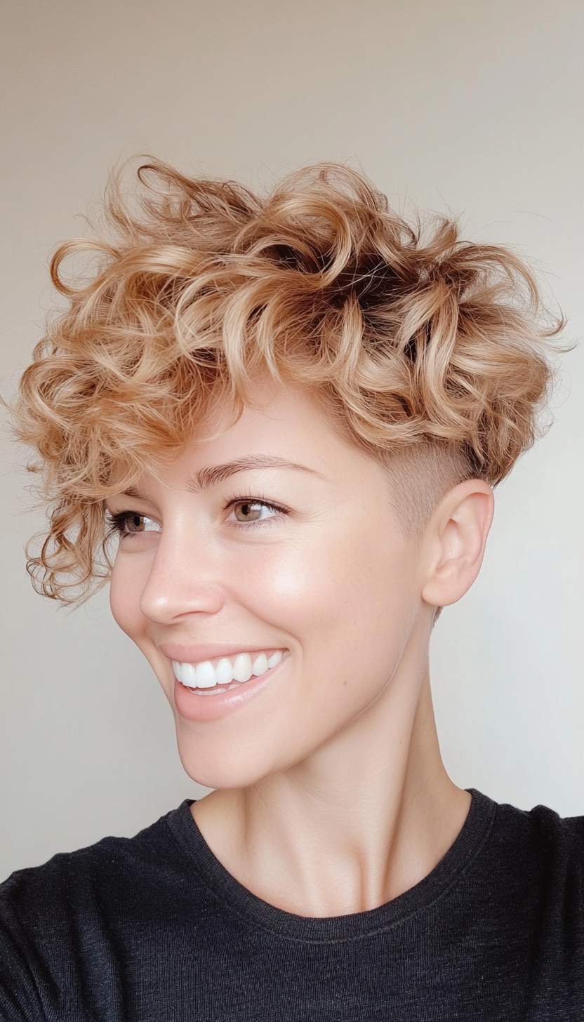 14. Textured Curly Pixie in Sandy Blonde (Short Curly Hairstyles For Women) - Short Curly Hairstyles For Women