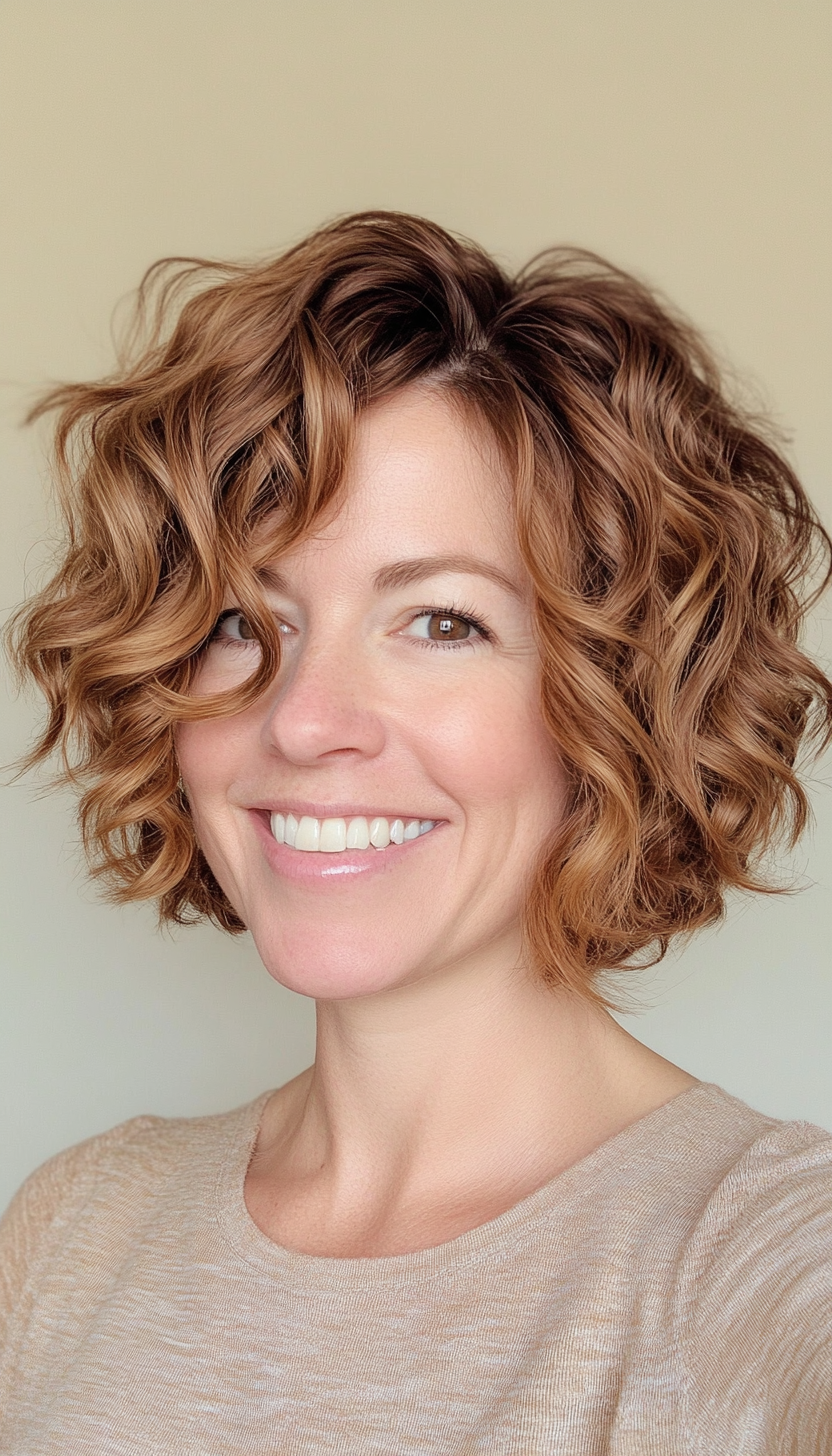 15. Wavy Curly Crop with Chestnut Ombre (Short Curly Hairstyles For Women) - Short Curly Hairstyles For Women
