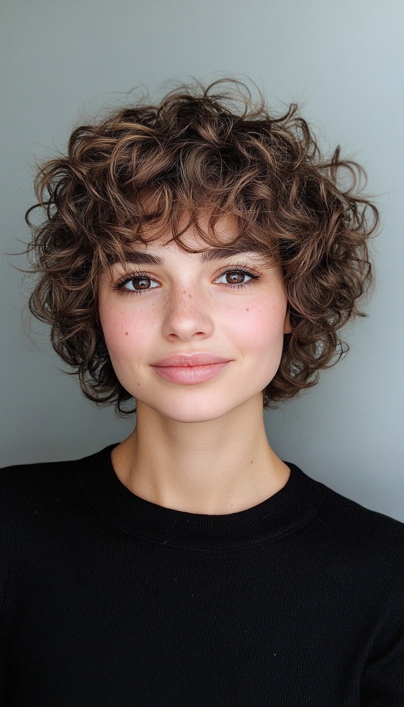 16. Short Curly Mullet with Ash Brown (Short Curly Hairstyles For Women) - Short Curly Hairstyles For Women