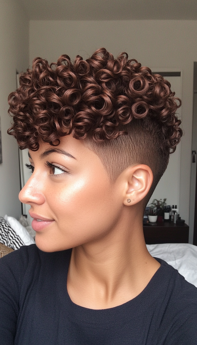 18. Curly Taper Fade with Chocolate Brown (Short Curly Hairstyles For Women) - Short Curly Hairstyles For Women