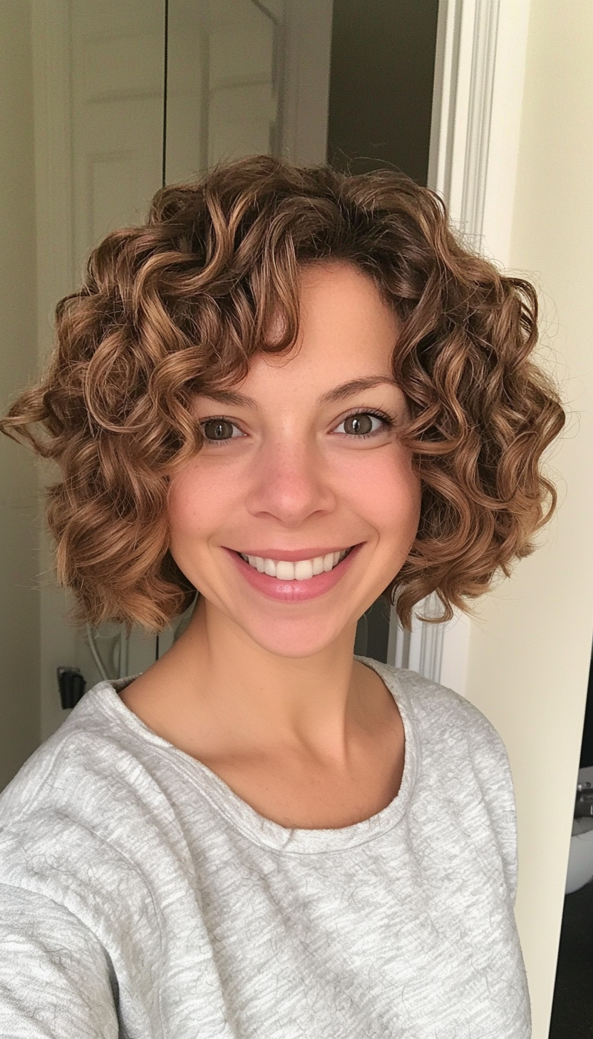 19. Soft Curly Crop with Hazelnut Highlights (Short Curly Hairstyles For Women) - Short Curly Hairstyles For Women
