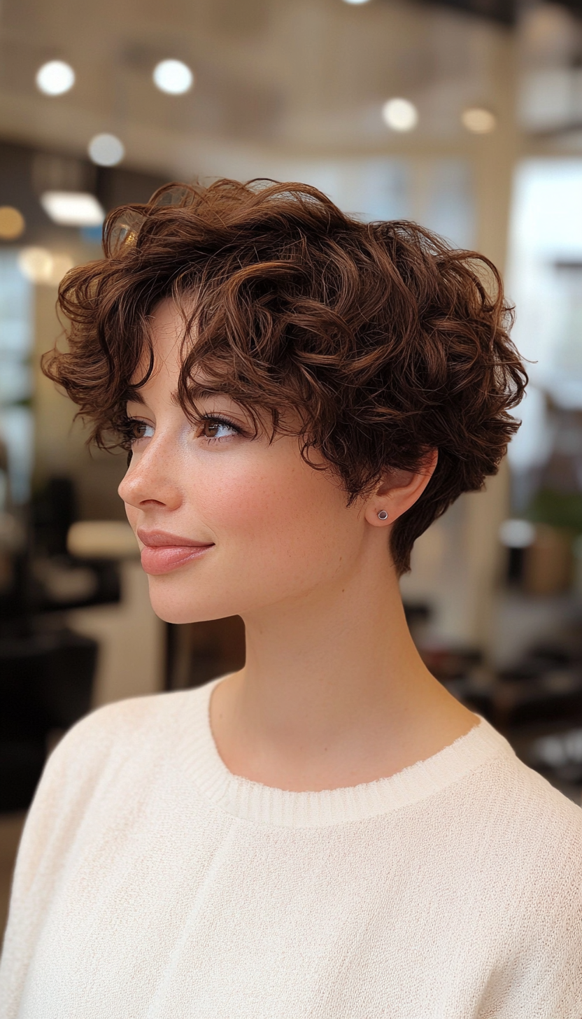 23. Soft Curly Pixie in Dark Chestnut (Short Curly Hairstyles For Women) - Short Curly Hairstyles For Women