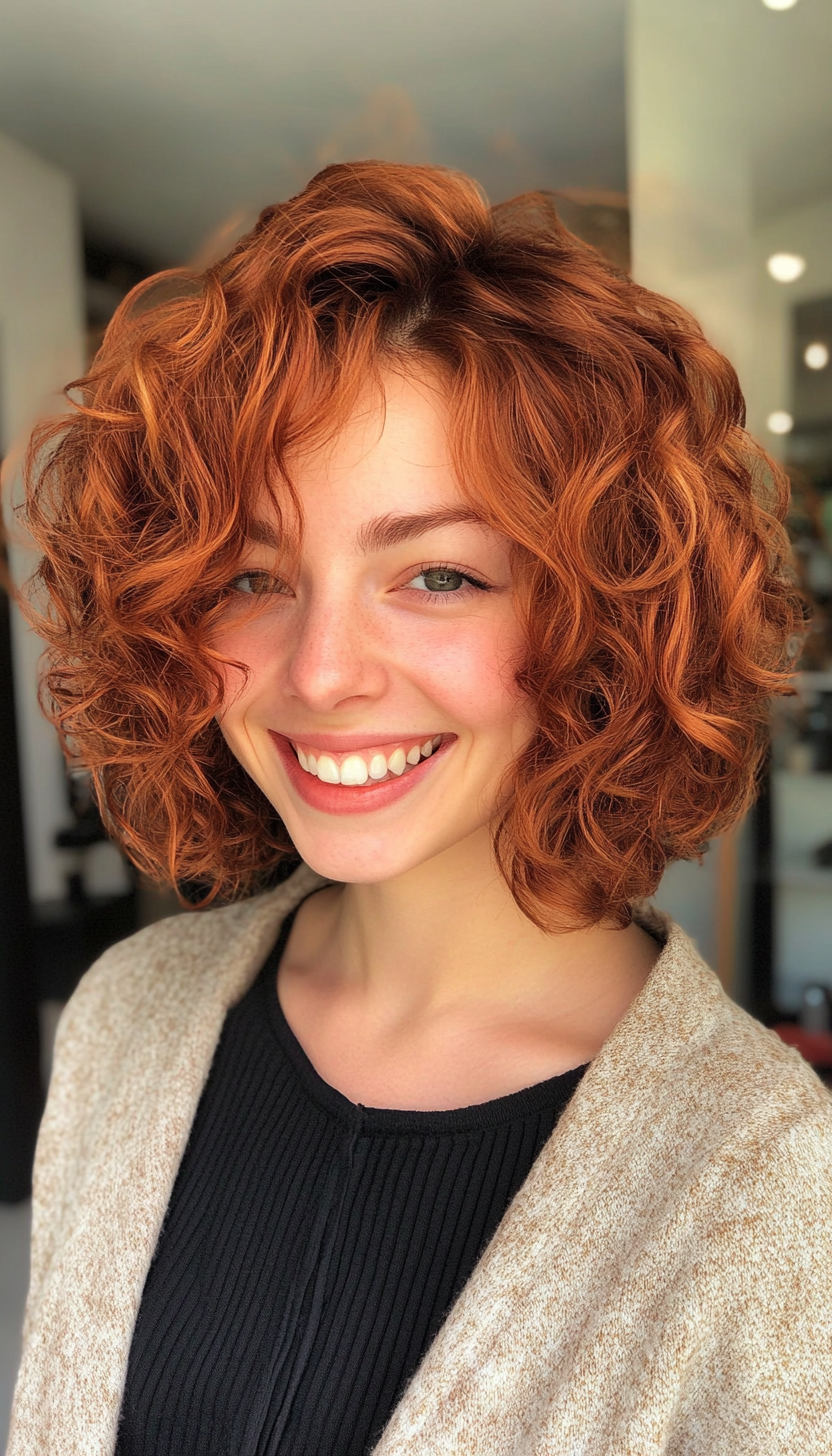 27. Chin-Length Curly Bob with Copper Tint (Short Curly Hairstyles For Women) - Short Curly Hairstyles For Women