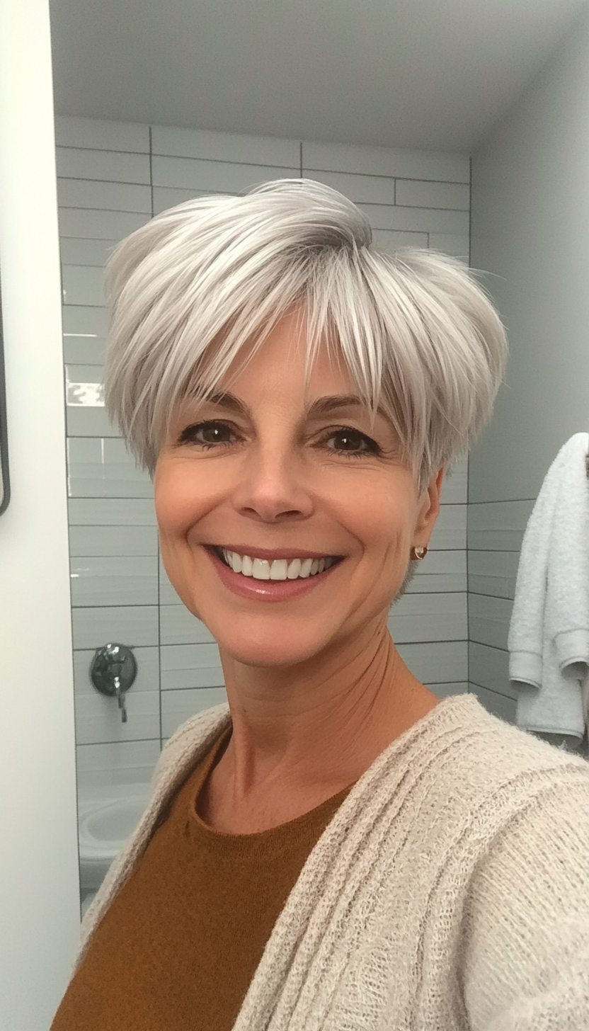 1. Soft Layered Silver Pixie (Short Pixie Haircuts For Older Women) - Short Pixie Haircuts For Older Women