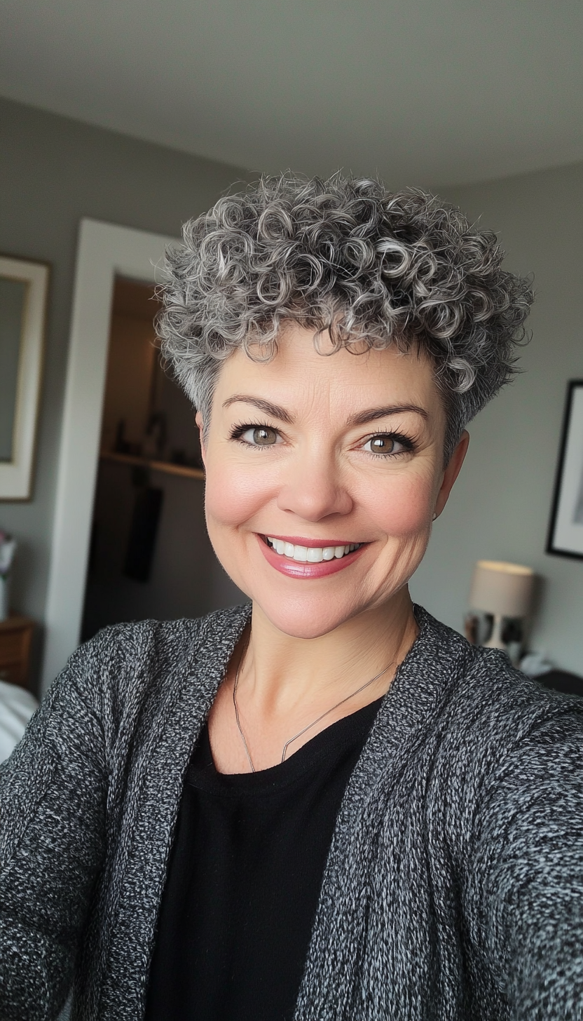 4. Curly Charcoal Pixie with Undercut (Short Pixie Haircuts For Older Women) - Short Pixie Haircuts For Older Women