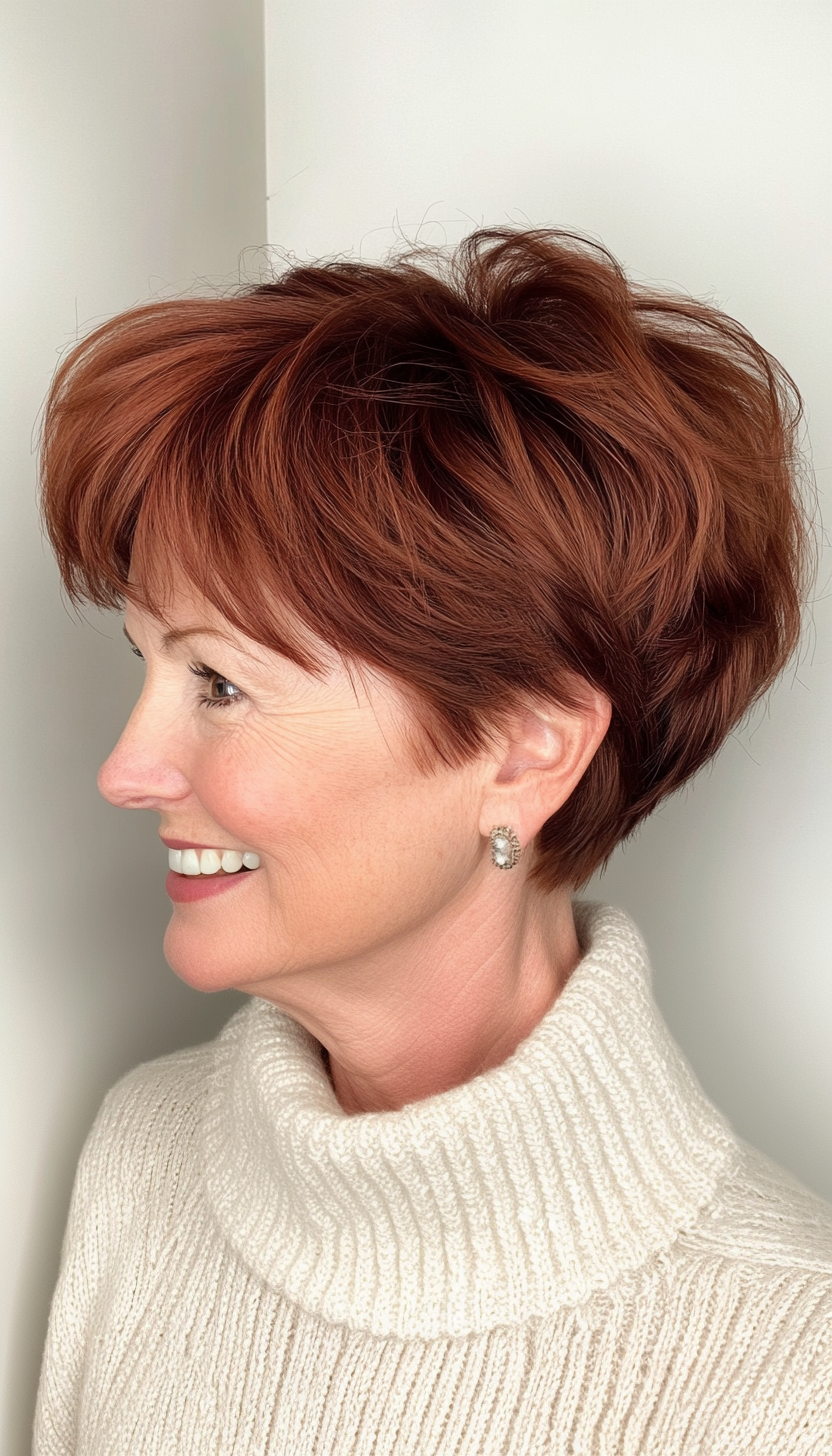 5. Layered Mahogany Pixie (Short Pixie Haircuts For Older Women) - Short Pixie Haircuts For Older Women