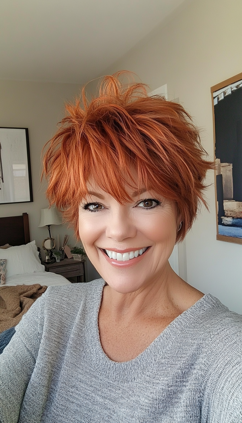 10. Bold Copper Shaggy Pixie (Short Pixie Haircuts For Older Women) - Short Pixie Haircuts For Older Women