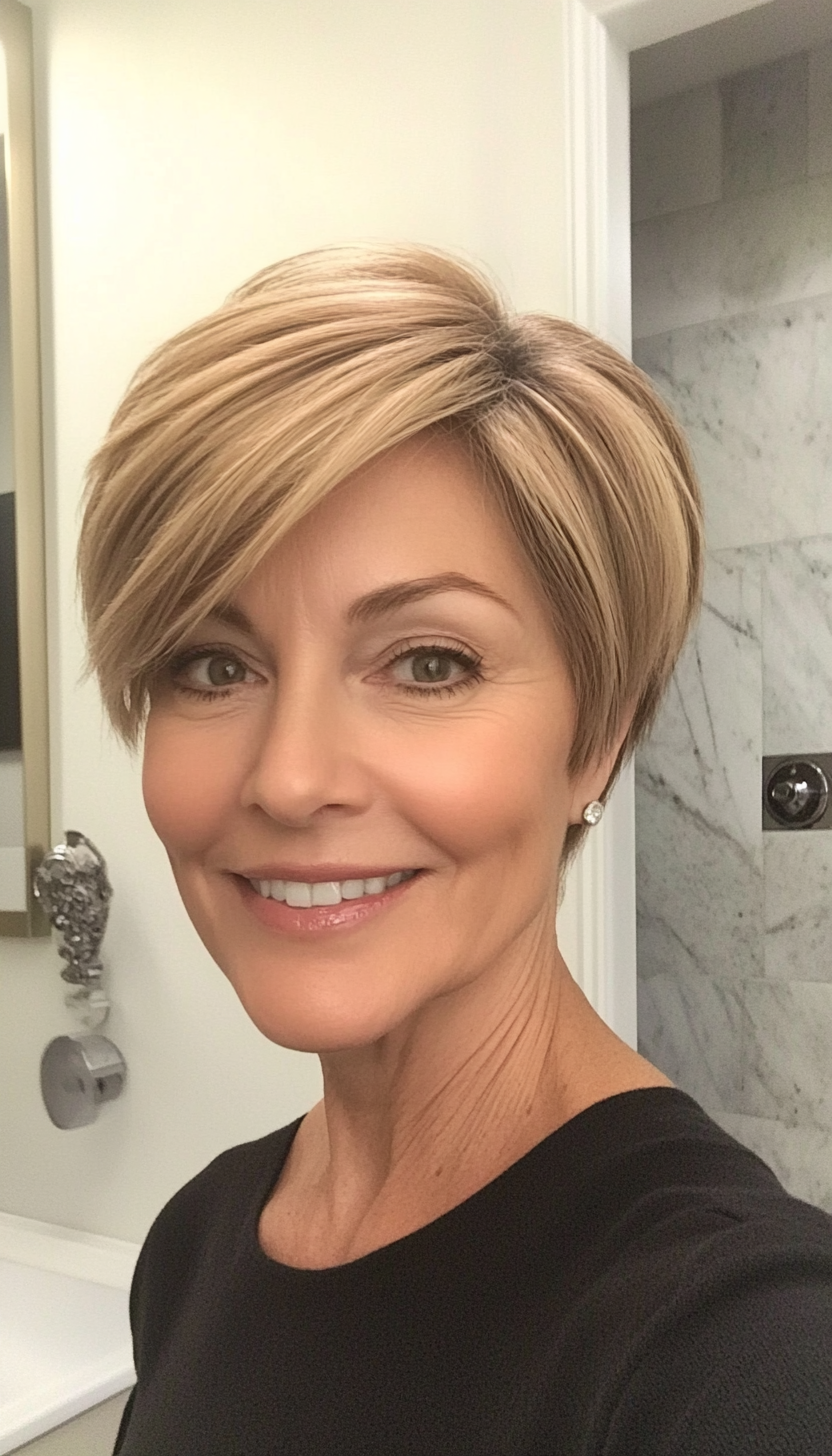 11. Honey Blonde Asymmetrical Pixie (Short Pixie Haircuts For Older Women) - Short Pixie Haircuts For Older Women