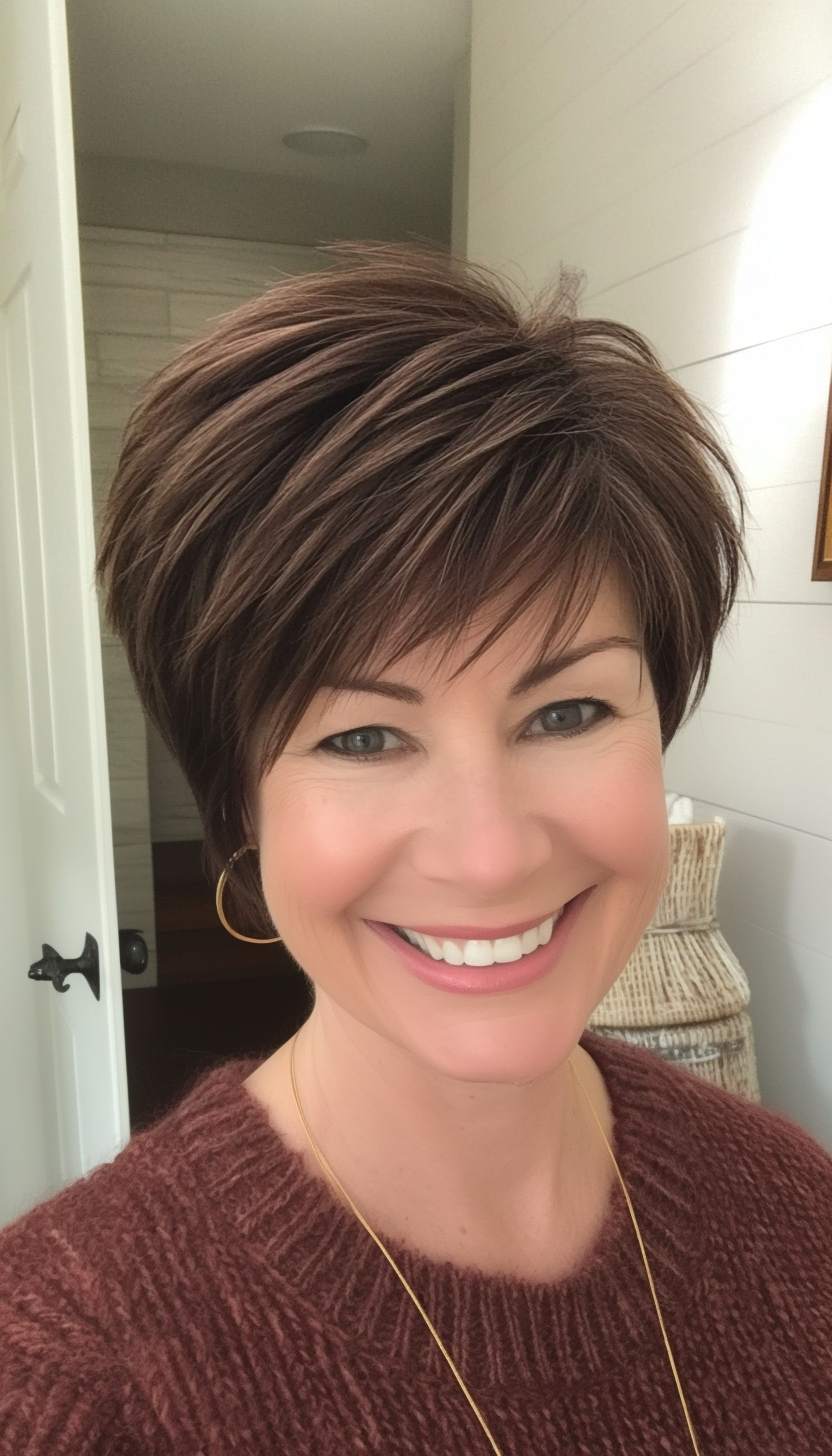 14. Chocolate Brown Layered Pixie (Short Pixie Haircuts For Older Women) - Short Pixie Haircuts For Older Women