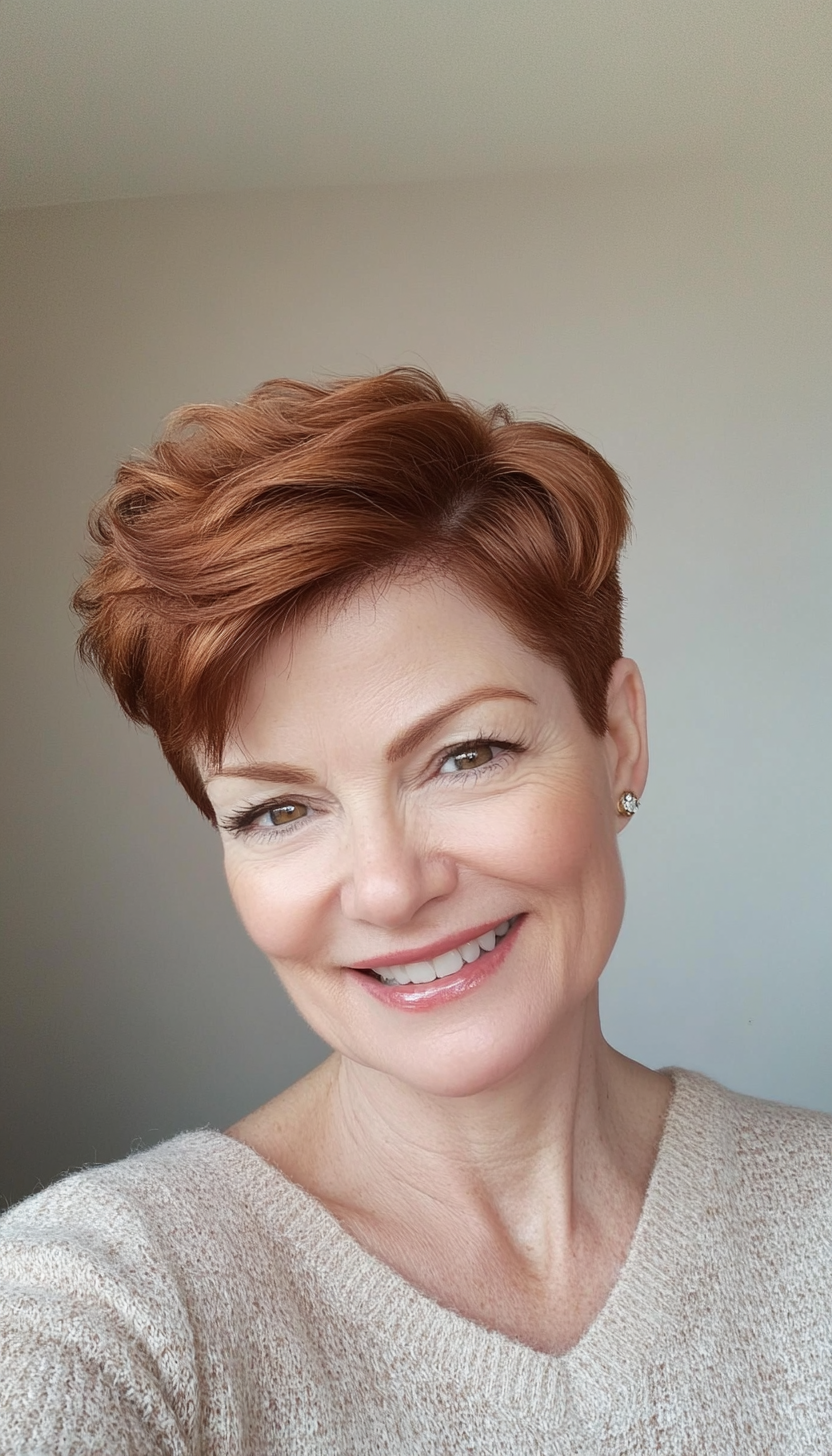 17. Chestnut Tapered Pixie with Volume (Short Pixie Haircuts For Older Women) - Short Pixie Haircuts For Older Women