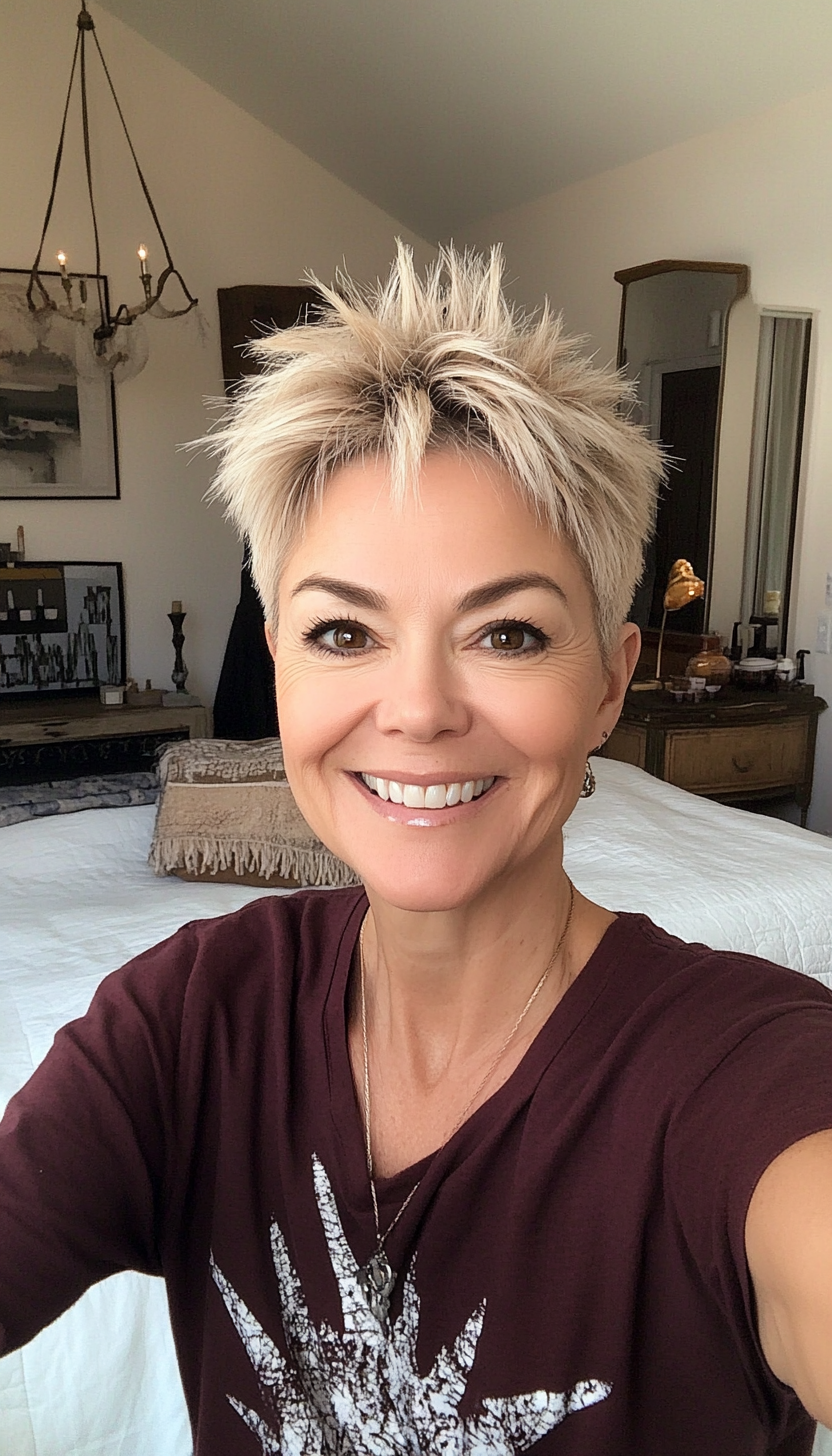18. Sandy Blonde Spiky Pixie (Short Pixie Haircuts For Older Women) - Short Pixie Haircuts For Older Women