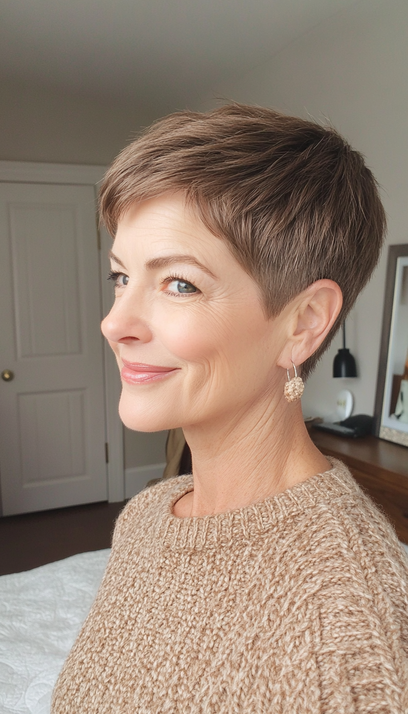 19. Natural Brown Cropped Pixie (Short Pixie Haircuts For Older Women) - Short Pixie Haircuts For Older Women