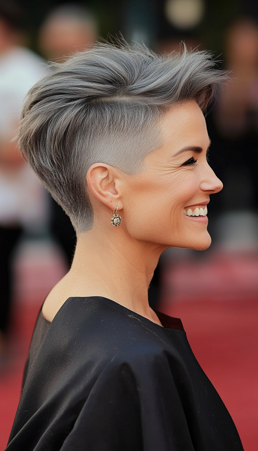 20. Ash Gray Undercut Pixie (Short Pixie Haircuts For Older Women) - Short Pixie Haircuts For Older Women