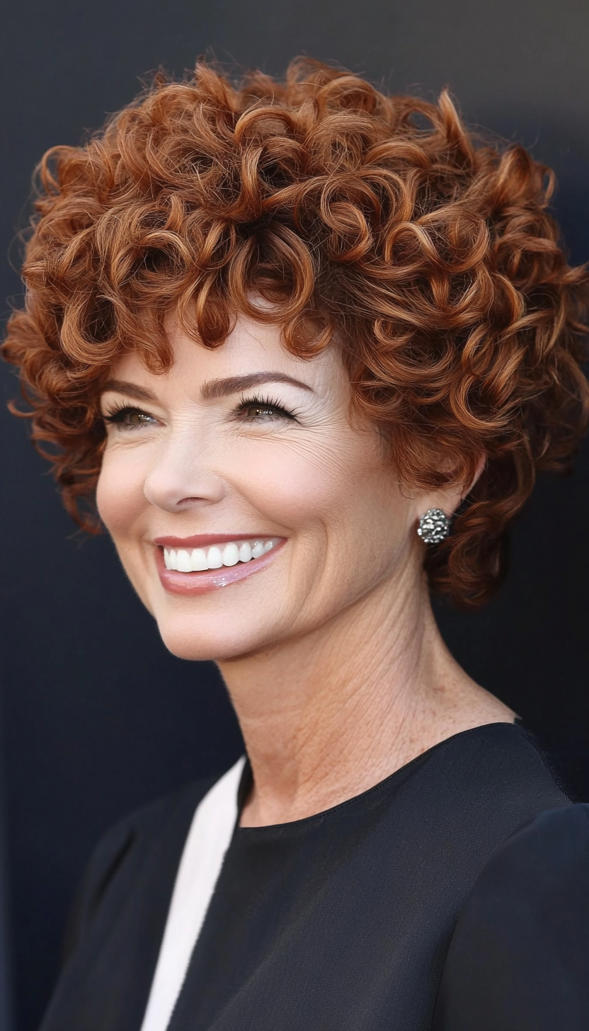 21. Rich Auburn Curly Pixie (Short Pixie Haircuts For Older Women) - Short Pixie Haircuts For Older Women